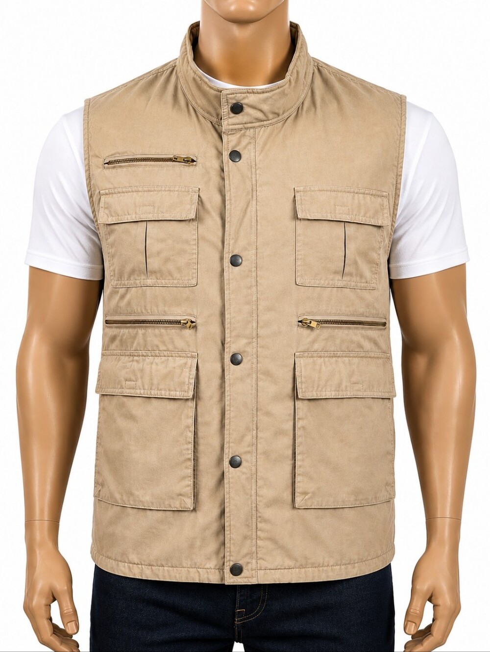 Guy’s Actionwear Co Vest Mens L Khaki  Boho Y2k Fish Hunt Hike Cargo Gilet